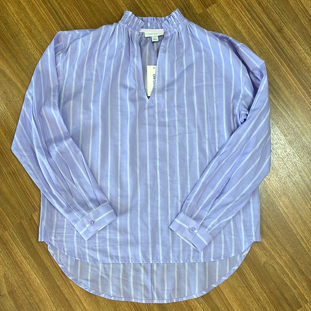 Women's purple and white striped long sleeve blouse